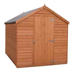 INSTALLED - 8 x 6 (2.39m x 1.83m) - Pressure Treated - Super Value Overlap - Apex Wooden Shed - Windowless - Single Door - 12mm Solid OSB Floor INSTALLATION INCLUDED