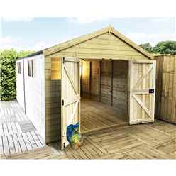26 X 15 Premier Pressure Treated T&g Apex Shed / Workshop With Higher Eaves And Ridge Height 6 Windows And Double Doors (12mm T&g Walls, Floor & Roof) + Safety Toughened Glass + Super Strength Framing