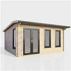 4.8m x 3.6m (16ft x 12ft) Premium 44mm Apex Log Cabin - uPVC Double Doors and Windows - EPDM Rubber Roof Covering - DOORS ON THE LEFT 