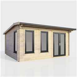 4.8m x 3.6m (16ft x 12ft) Premium 44mm Apex Log Cabin - uPVC Double Doors and Windows - EPDM Rubber Roof Covering - DOORS ON THE RIGHT