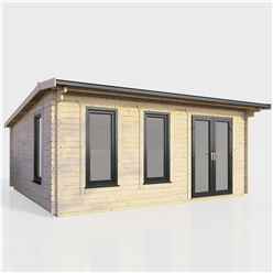 5.4m x 4.2m (18ft x 14ft) Premium 44mm Apex Log Cabin - uPVC Double Doors and Windows - EPDM Rubber Roof Covering - DOORS ON THE RIGHT