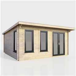 4.8m x 4.2m (16ft x 14ft) Premium 44mm Pent Log Cabin - uPVC Double Doors and Windows - EPDM Rubber Roof Covering - DOORS ON THE RIGHT