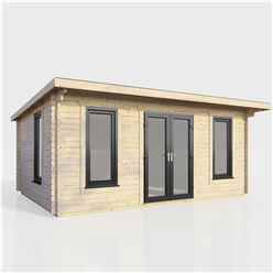 5.4m x 3.0m (18ft x 10ft) Premium 44mm Pent Log Cabin - uPVC Double Doors and Windows - EPDM Rubber Roof Covering - CENTRAL DOORS