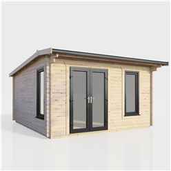 4.2m x 3.6m (14ft x 12ft) Premium 44mm Apex Log Cabin - uPVC Double Doors and Windows - EPDM Rubber Roof Covering - DOORS ON THE LEFT