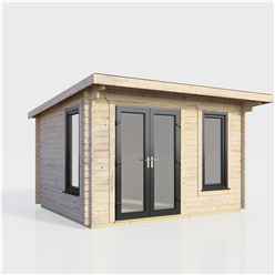 3.6m x 2.4m (12ft x 8ft) Premium 44mm Pent Log Cabin - uPVC Double Doors and Windows - EPDM Rubber Roof Covering - DOORS ON THE LEFT 