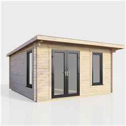 4.2m x 3.6m (14ft x 12ft) Premium 44mm Pent Log Cabin - uPVC Double Doors and Windows - EPDM Rubber Roof Covering - DOORS ON THE LEFT