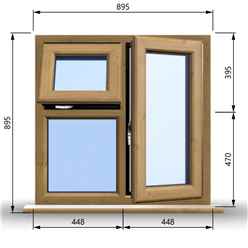 895mm (W) x 895mm (H) Wooden Stormproof Window - 1 Opening Window (RIGHT) - Top Opening Window (LEFT) - Toughened Safety Glass