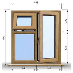 895mm (W) x 995mm (H) Wooden Stormproof Window - 1 Opening Window (RIGHT) - Top Opening Window (LEFT) - Toughened Safety Glass