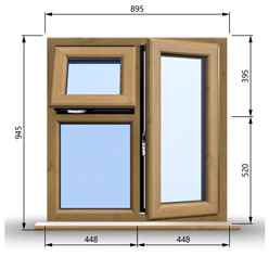 895mm (W) x 945mm (H) Wooden Stormproof Window - 1 Opening Window (RIGHT) - Top Opening Window (LEFT) - Toughened Safety Glass