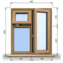 895mm (W) x 1045mm (H) Wooden Stormproof Window - 1 Opening Window (RIGHT) - Top Opening Window (LEFT) - Toughened Safety Glass