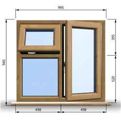 995mm (W) x 945mm (H) Wooden Stormproof Window - 1 Opening Window (RIGHT) - Top Opening Window (LEFT) - Toughened Safety Glass