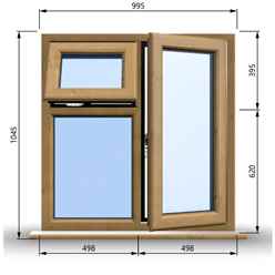 995mm (W) x 1095mm (H) Wooden Stormproof Window - 1 Opening Window (RIGHT) - Top Opening Window (LEFT) - Toughened Safety Glass
