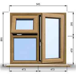 945mm (W) x 895mm (H) Wooden Stormproof Window - 1 Opening Window (RIGHT) - Top Opening Window (LEFT) - Toughened Safety Glass