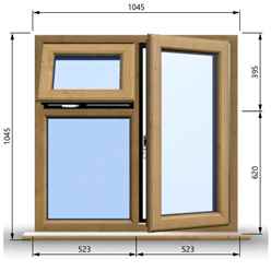 1045mm (W) x 1045mm (H) Wooden Stormproof Window - 1 Opening Window (RIGHT) - Top Opening Window (LEFT) - Toughened Safety Glass