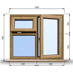 1095mm (W) x 945mm (H) Wooden Stormproof Window - 1 Opening Window (RIGHT) - Top Opening Window (LEFT) - Toughened Safety Glass