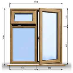 1145mm (W) x 1245mm (H) Wooden Stormproof Window - 1 Opening Window (RIGHT) - Top Opening Window (LEFT) - Toughened Safety Glass