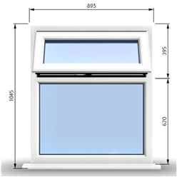 895mm (W) x 1045mm (H) PVCu StormProof Casement Window - 1 Top Opening Window -  70mm Cill - Chrome Handles - Toughened Safety Glass - White Internal & External