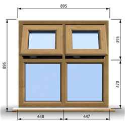895mm (W) x 895mm (H) Wooden Stormproof Window - 2 Top Opening Windows -Toughened Safety Glass