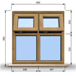 895mm (W) x 945mm (H) Wooden Stormproof Window - 2 Top Opening Windows -Toughened Safety Glass