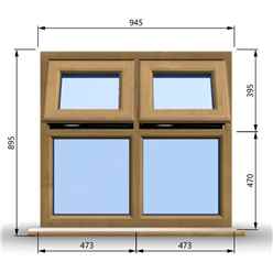945mm (W) x 895mm (H) Wooden Stormproof Window - 2 Top Opening Windows -Toughened Safety Glass