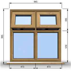 945mm (W) x 995mm (H) Wooden Stormproof Window - 2 Top Opening Windows -Toughened Safety Glass