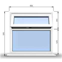 995mm (W) x 995mm (H) PVCu StormProof Casement Window - 1 Top Opening Window - 70mm Cill - Chrome Handles - Toughened Safety Glass - White Internal & External