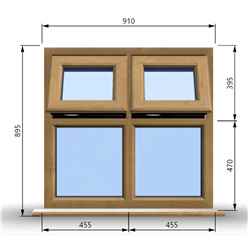 910mm (W) x 895mm (H) Wooden Stormproof Window - 2 Top Opening Windows - Toughened Safety Glass