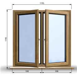 1195mm (W) x 1195mm (H) Wooden Stormproof Window - 2 Opening Windows (Left & Right) - Toughened Safety Glass