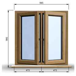945mm (W) x 995mm (H) Wooden Stormproof Window - 2 Opening Windows (Left & Right) - Toughened Safety Glass