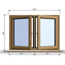 1245mm (W) x 895mm (H) Wooden Stormproof Window - 2 Opening Windows (Left & Right) - Toughened Safety Glass