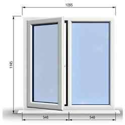 1095mm (W) x 1145mm (H) PVCu StormProof Casement Window - 1 Left Opening Window - 70mm Cill - Chrome Handles - Toughened Safety Glass - White Internal & External