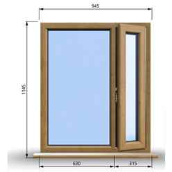 945mm (W) x 1145mm (H) Wooden Stormproof Window - 1/3 Right Opening Window - Toughened Safety Glass