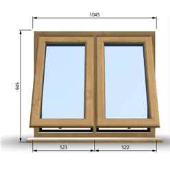 1045mm (W) x 945mm (H) Wooden Stormproof Window - 2 Opening Windows (Opening from Bottom) - Toughened Safety Glass