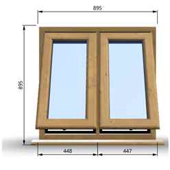 895mm (W) x 895mm (H) Wooden Stormproof Window - 2 Opening Windows (Opening from Bottom) - Toughened Safety Glass