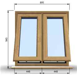 895mm (W) x 945mm (H) Wooden Stormproof Window - 2 Opening Windows (Opening from Bottom) - Toughened Safety Glass