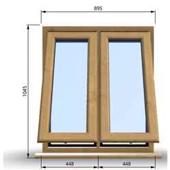 895mm (W) x 1045mm (H) Wooden Stormproof Window - 2 Opening Windows (Opening from Bottom) - Toughened Safety Glass