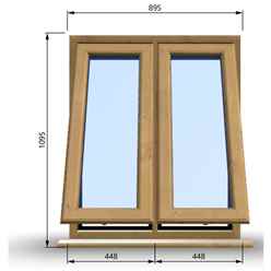 895mm (W) x 1095mm (H) Wooden Stormproof Window - 2 Opening Windows (Opening from Bottom) - Toughened Safety Glass
