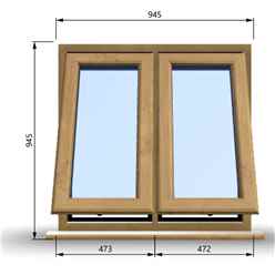 945mm (W) x 945mm (H) Wooden Stormproof Window - 2 Opening Windows (Opening from Bottom) - Toughened Safety Glass