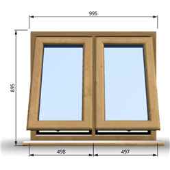 995mm (W) x 895mm (H) Wooden Stormproof Window - 2 Opening Windows (Opening from Bottom) - Toughened Safety Glass