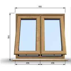 995mm (W) x 945mm (H) Wooden Stormproof Window - 2 Opening Windows (Opening from Bottom) - Toughened Safety Glass