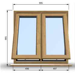 995mm (W) x 995mm (H) Wooden Stormproof Window - 2 Opening Windows (Opening from Bottom) - Toughened Safety Glass