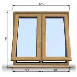 1045mm (W) x 1045mm (H) Wooden Stormproof Window - 2 Opening Windows (Opening from Bottom) - Toughened Safety Glass