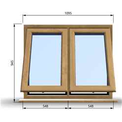 1095mm (W) x 945mm (H) Wooden Stormproof Window - 2 Opening Windows (Opening from Bottom) - Toughened Safety Glass