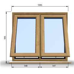 1095mm (W) x 995mm (H) Wooden Stormproof Window - 2 Opening Windows (Opening from Bottom) - Toughened Safety Glass