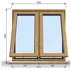1095mm (W) x 1095mm (H) Wooden Stormproof Window - 2 Opening Windows (Opening from Bottom) - Toughened Safety Glass