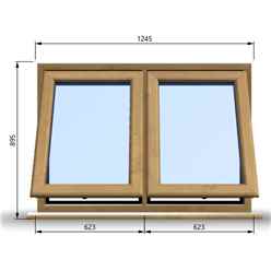 1245mm (W) x 895mm (H) Wooden Stormproof Window - 2 Opening Windows (Opening from Bottom) - Toughened Safety Glass