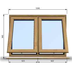 1245mm (W) x 945mm (H) Wooden Stormproof Window - 2 Opening Windows (Opening from Bottom) - Toughened Safety Glass