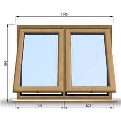1245mm (W) x 995mm (H) Wooden Stormproof Window - 2 Opening Windows (Opening from Bottom) - Toughened Safety Glass