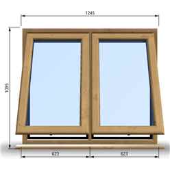 1245mm (W) x 1095mm (H) Wooden Stormproof Window - 2 Opening Windows (Opening from Bottom) - Toughened Safety Glass