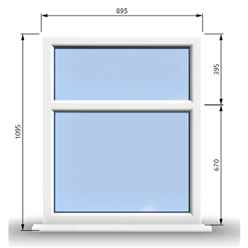 895mm (W) x 1095mm (H) PVCu StormProof Casement Window - 2 Horizontal Panes Non Opening Windows - 70mm Cill - Chrome Handles - Toughened Safety Glass - White Internal & External